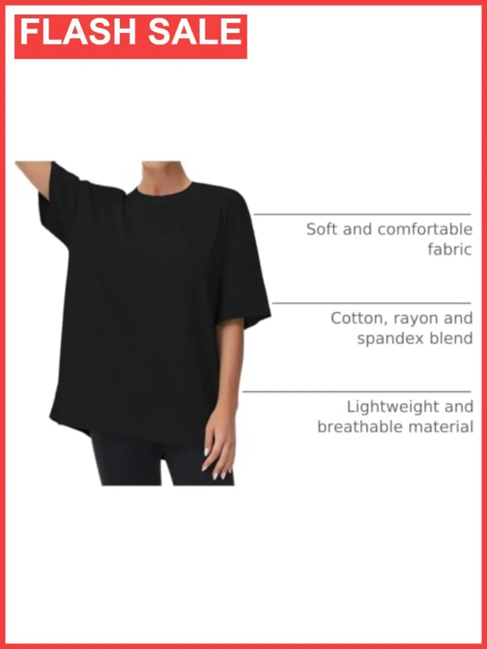 Oversized Cotton Blend Workout T-Shirt Drop Shoulder Crewneck Boxy Tee
